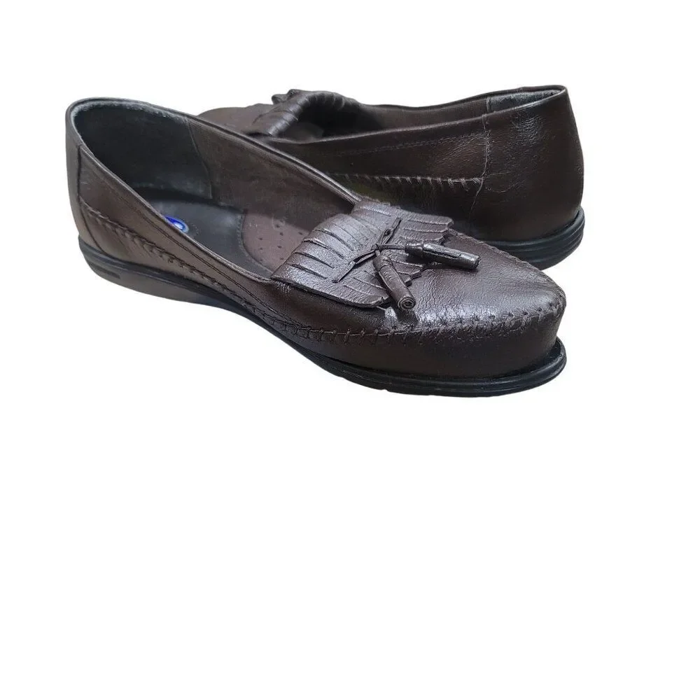 Dr Scholls Women's Brown Leather Tassel Loafers Size 10 W E23-4P‎